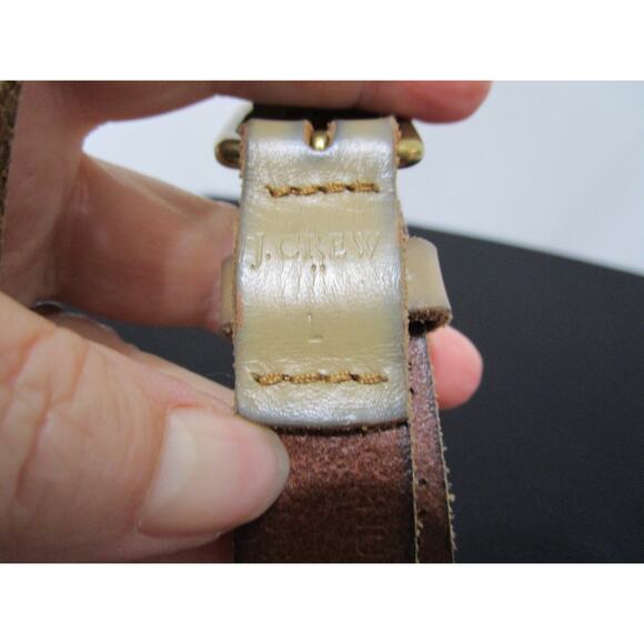 J Crew Beige Tan Perforated Leather Brass Buckle Belt Women Sz L, 34"-38" - Picture 9 of 9